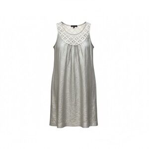 Collective Clothing Shift Dress Sleeveless Large Lace Trim Silver Casual Party